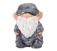 HOSEONFN pour décoration de Jardin, Statues d'extérieur, Nain en résine pour Patio, Ornement de Cour rétro avec Base Stable, Petite Taille pour Un Rangement Facile (Tête Plate Gris Noir)