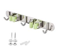 HOSEONFN Support mural pour balai et serpillère en acier inoxydable, outil organisateur de toilettes pour salle de bain (3+2 déductions)