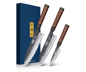 HOSHANHO 3 Pièces Set Couteau Cuisine, Ensemble de Couteaux Japonais Super Tranchant, Set de Couteaux Professionnel, Couteau de Chef, Couteau Santoku, Couteau d'office avec Coffret Cadeau