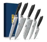 HOSHANHO 5 Pièces Set de Couteaux de Cuisine, Set Couteau Cuisine Professionnel en Acier en Poudre, Ensemble de Couteaux de Chef Japonais Ultra Tranchants avec Manche Ergonomique en bois de Pakka