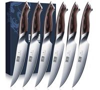 HOSHANHO Couteaux à Steak 6 Pièces, Ultra Tranchants Ensemble de Couteaux à Steak Sans Dentelures 11,5 cm, Couverts à Steak de Cuisine Japonais en Acier à Haute Teneur en Carbone avec Poignée Ergonomi