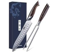 HOSHANHO Ensemble de Couteaux à Découper 20cm et Fourchette a Viande 18cm, Ensemble de Couteau à Découper Professionnels Japonais en Acier à Haute Teneur en Carbone, Couteau de Jambon, Barbecue
