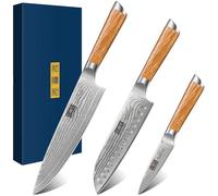 HOSHANHO Ensembles de Couteau Cuisine Damas, Professionnel 67 Couche Damas Acier de Couteau Chef 20cm, Couteau de Santoku18cm, Couteau de Fruit 9.5cm