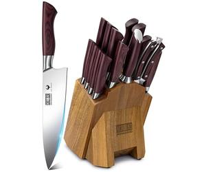 HOSHANHO Ensembles de Couteaux de Cuisine 18 Pièces, Set Couteaux de Chef en Haute Teneur en Carbone Acier Inoxydable, Bloc de Couteaux Cuisine Professionnelle avec Support en Bois