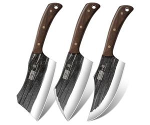HOSHANHO Set de Couteau Boucher, 3 Pièces Acier à Haute Teneur en Carbone, Comprenant Couteau à Désosser Robuste, Couperet à Viande et Viking couteaux de Cuisine Pour la Maison Cuisine Camping et BBQ