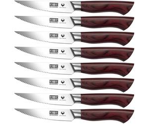 HOSHANO Set de Couteaux à Steak, Couteaux de Table 8 Pièces, Set Couteaux a Steack Acier Inoxydable, Manche Bois Ergonomique, Cadeau de Fête des Pères/Fête des Mères