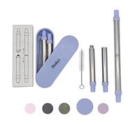 Hoshen Kit de paille télescopique portable 2-en-1 en acier inoxydable - détachable et réutilisable avec étui et brosse de nettoyage (bleu clair)