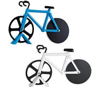 Hoshen Lot de 2 roulettes à pizza créatives en forme de vélo, séparateur, roulette à pizza en acier inoxydable, outil de coupe de pizza - Bleu, blanc