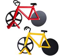Hoshen Lot de 2 roulettes à pizza créatives en forme de vélo, séparateur, roulette à pizza en acier inoxydable, outil de coupe de pizza - Rouge, jaune