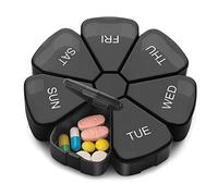 Hoshen Pilulier portable 7 jours en plastique rond scellé, 7 compartiments, noir