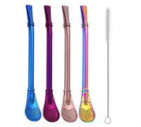 Hoshen Yerba Mate Bombilla Cuillère de paille parfumée en acier inoxydable avec filtre à thé 4 couleurs, 1 brosse de nettoyage, multicolore (arc-en-ciel/bleu/or rose/violet)
