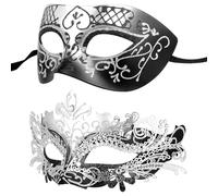 Hoshin Masque Carnaval, Masque Venitien pour Couple et Bal Masqué pour Femme（Argenté et noir）