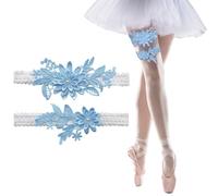 Hoshisea 2 Pièces Jambe en Dentelle, Jarretière de Mariage, Jarretières de Mariée, Convient pour Les Mariages, Les enterrements de Vie de Jeune Fille (Bleu)