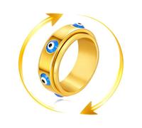 HOSICRON Bague anti-mauvais œil pour femme - Bague tournante en acier inoxydable plaqué or 18 carats pour soulager l'anxiété, bague Ojo Turco, amulette porte-bonheur, protection de la foi turque