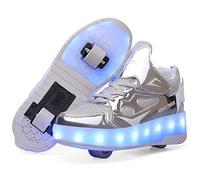HOSIMY Chaussures à roulettes LED Lumières Clignotante Patins à roulettes pour Unisexe Enfants Retractable Basket a Roulette,Mode Skateboard Roller Garçons Fille Amie Creative Cadeau, Argent, 27 EU