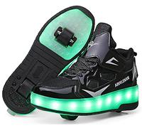 HOSIMY Chaussures à roulettes LED Lumières Clignotante Patins à roulettes pour Unisexe Enfants Retractable Basket a Roulette,Mode Skateboard Roller Garçons Fille Amie Creative Cadeau