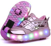HOSIMY Chaussures à roulettes LED Lumières Clignotante Patins à roulettes pour Unisexe Enfants Retractable Basket a Roulette,Mode Skateboard Roller Garçons Fille Amie Creative Cadeau
