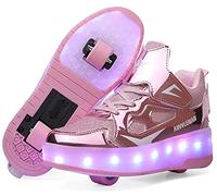 HOSIMY Chaussures à roulettes LED Lumières Clignotante Patins à roulettes pour Unisexe Enfants Retractable Basket a Roulette,Mode Skateboard Roller Garçons Fille Amie Creative Cadeau
