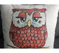 HOSL Cotton Linen Square Throw Pillow Case Decorative Cushion Cover Pillowcase for Sofa Cute Cartoon Red Owl 18 "X18 "