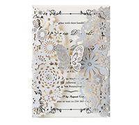 Hosmsua 20x Paillettes Argentées Invitation de Mariage Invitation Papillon Floral Découpé au Laser Avec Enveloppes Pour Anniversaire Fiançailles Invitation Mariage