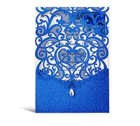 Hosmsua Lot de 50 cartes d'invitation de mariage personnalisées avec strass et enveloppes pour fête prénuptiale Bleu roi
