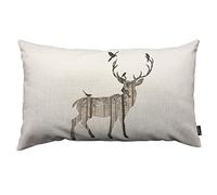 HOSNYE Housse de coussin en lin motif cerf et forêt de pin et oiseaux marron pour canapé, lit, voiture, 30,5 x 50,8 cm