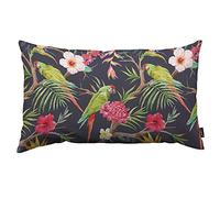 HOSNYE Housse de coussin motif arbre tropical, fleurs d'hibiscus en fleurs de palmier, gingembre, perroquet Ara et toucan, tissu en lin pour canapé, lit, voiture, 30,5 x 50,8 cm