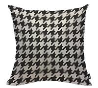 HOSNYE Housse de coussin motif pied-de-poule pixel noir et blanc en tissu coton et lin pour canapé, lit, sofa, voiture 45,7 x 45,7 cm