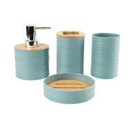 Hosoncovy Ensemble d'accessoires de salle de bain 4 pièces avec distributeur de savon, tasse de salle de bain, porte-savon, brosse à dents et support de dentifrice (Morandi bleu)