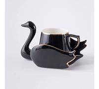 Hosoncovy Ensemble tasse à café et sous-verre en céramique motif cygne - Tasse à café et soucoupe - Ensemble de tasses à thé pour la maison et la cuisine - Cadeau (noir)