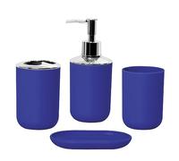 Hosoncovy Lot de 4 accessoires de salle de bain avec distributeur de savon, tasse de salle de bain, porte-savon, brosse à dents et support de dentifrice (bleu)