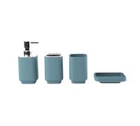 Hosoncovy Lot de 4 accessoires de salle de bain avec distributeur de savon, tasse de salle de bain, porte-savon, brosse à dents et support de dentifrice (bleu Morandi)