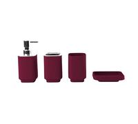 Hosoncovy Lot de 4 accessoires de salle de bain avec distributeur de savon, tasse de salle de bain, porte-savon, brosse à dents et support de dentifrice (rouge vin)