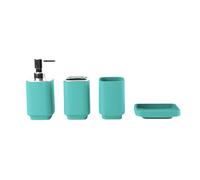 Hosoncovy Lot de 4 accessoires de salle de bain avec distributeur de savon, tasse de salle de bain, porte-savon, brosse à dents et support de dentifrice (bleu clair)