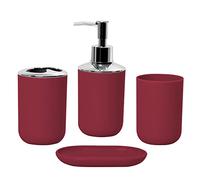 Hosoncovy Lot de 4 accessoires de salle de bain avec distributeur de savon, tasse de salle de bain, porte-savon, brosse à dents et support de dentifrice (rouge)