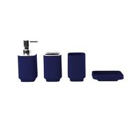 Hosoncovy Lot de 4 accessoires de salle de bain avec distributeur de savon, tasse de salle de bain, porte-savon, brosse à dents et support de dentifrice (bleu foncé)