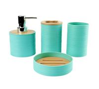 Hosoncovy Lot de 4 récipients de salle de bain Ensemble d'accessoires de salle de bain avec distributeur de savon, tasse de salle de bain, porte-savon, porte-brosse à dents et dentifrice (bleu clair)