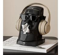 Hosoncovy Moai Boîte à mouchoirs en forme de visage en pierre pour la maison, le salon, la salle de bain, la cuisine, le bureau, le bar (noir)