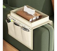 Hosoncovy Plateau de rangement pour accoudoir de canapé - Sac de rangement pour accoudoir de canapé - Télécommande anti-déversement et support de téléphone portable (blanc)
