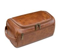 Hosoncovy Sac de rangement en cuir synthétique pour produits de toilette, marron, Étui de transport