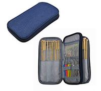Hosoncovy Sac de rangement vide pour aiguilles à tricoter, crochet, pochette de transport zippée avec poches double couche, pour aiguilles circulaires droites, crochets, outils, accessoires