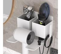 Hosoncovy Support mural universel en métal pour sèche-cheveux Dyson Supersonic avec boîte de rangement pour la plupart des sèche-cheveux Dyson (blanc)