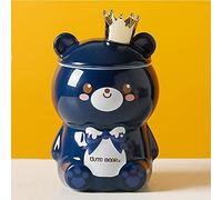 Hosoncovy Tasse à café en céramique en forme d'ours en 3D avec poignée, tasse à eau, tasse avec couvercle (bleu)