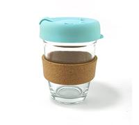 Hosoncovy Tasse à café réutilisable en verre de 350 ml avec cordon en liège résistant à la chaleur avec couvercle et couvercle 350 ml (bleu)