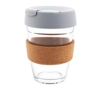 Hosoncovy Tasse à café réutilisable en verre de 350 ml avec cordon en liège résistant à la chaleur avec couvercle et couvercle 350 ml (gris)
