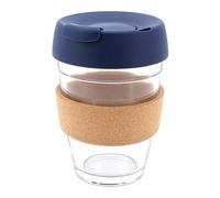 Hosoncovy Tasse à café réutilisable en verre de 350 ml avec cordon en liège résistant à la chaleur avec couvercle et couvercle, 350 ml, tasse à café (bleu foncé)