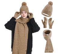 HOSPAOP Ensemble 3 en 1 pour femme - Bonnet d'hiver avec pompon, écharpe longue et gants tactiles - Chaud pour l'extérieur et le quotidien