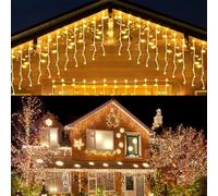 HOSPAOP Guirlande Lumineuse Extérieur Stalactite 400 LED 10M Blanc Chaud, Guirlande de Noël Étanche IP44 avec Minuterie & 8 Modes, Rideau Lumineux pour Jardin, Balcon, Pavillon, Décorations de Noël