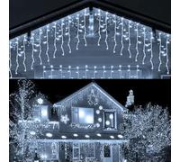 HOSPAOP Guirlande Lumineuse Extérieur Stalactite 400 LED 10M Blanc, Guirlande de Noël Étanche IP44 avec Minuterie & 8 Modes, Rideau Lumineux pour Jardin, Balcon, Pavillon, Décorations de Noël