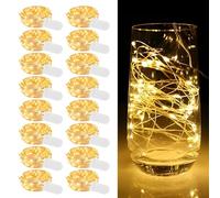 HOSPAOP Guirlande Lumineuse LED avec Piles, 16 Pièces 2M 20 LEDs - Micro Fil Argenté Flexible, Lumière Blanc Chaud, Étanche IP67, Décoration Noël Mariage Fête Maison Intérieur Extérieur